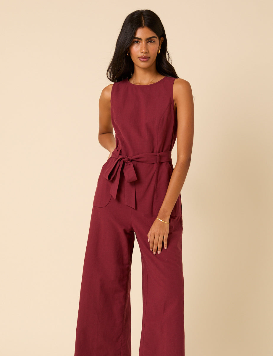 Burgundy Tie Waist Jumpsuit