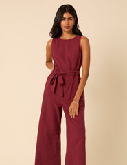 Burgundy Tie Waist Jumpsuit