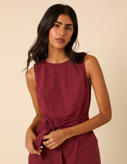 Burgundy Tie Waist Jumpsuit