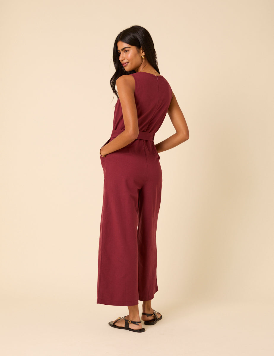 Burgundy Tie Waist Jumpsuit