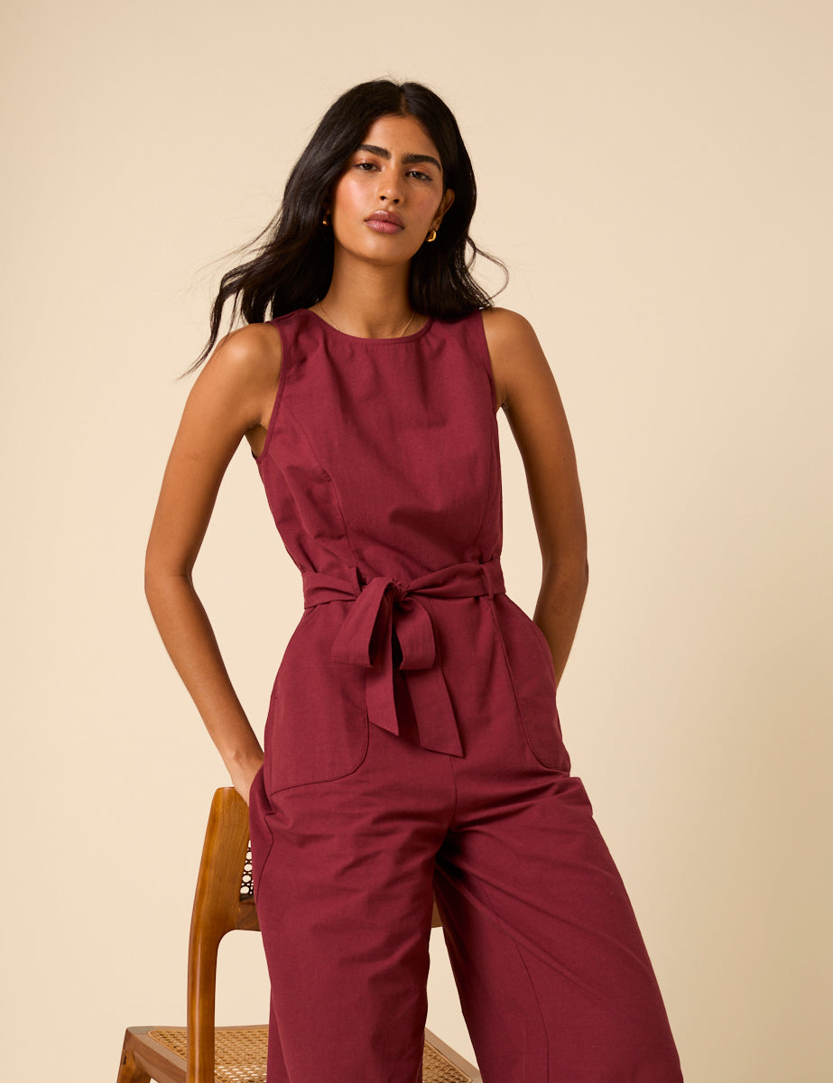 Burgundy Tie Waist Jumpsuit