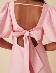 Baby Pink Puff Sleeve Zola Midi Dress