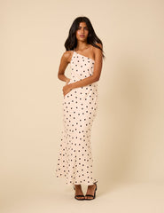 White Polka Dot One Shoulder Pia Maxi Dress