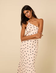 White Polka Dot One Shoulder Pia Maxi Dress