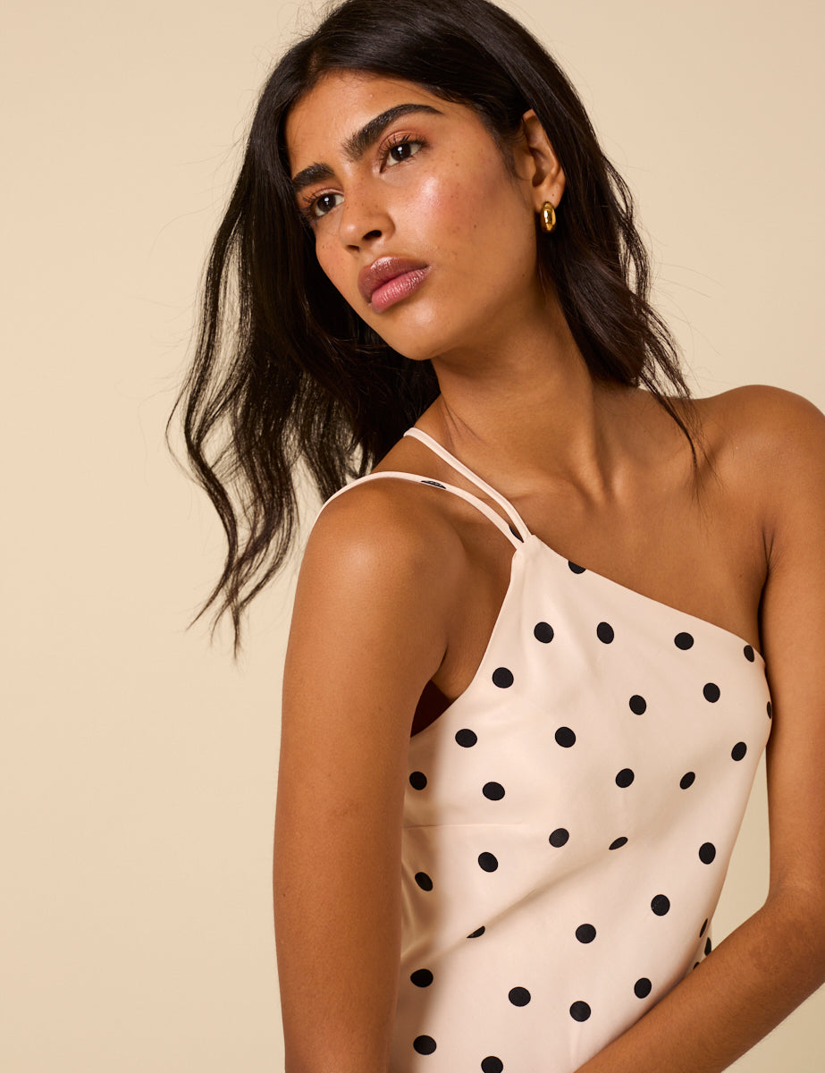 White Polka Dot One Shoulder Pia Maxi Dress