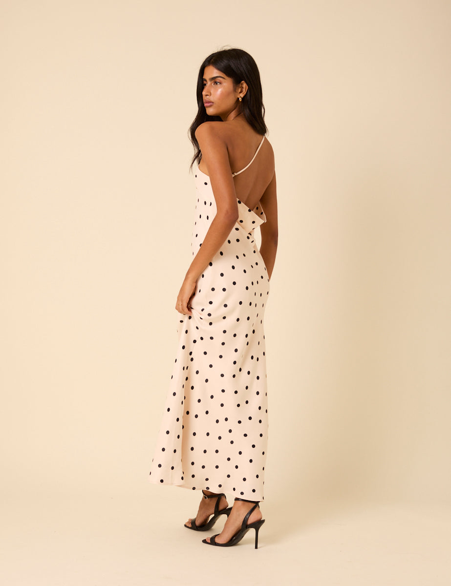 White Polka Dot One Shoulder Pia Maxi Dress