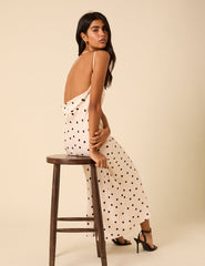 White Polka Dot One Shoulder Pia Maxi Dress