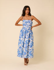 Blue Floral Bandeau Felicity Midi Dress