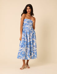 Blue Floral Bandeau Felicity Midi Dress