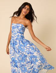 Blue Floral Bandeau Felicity Midi Dress