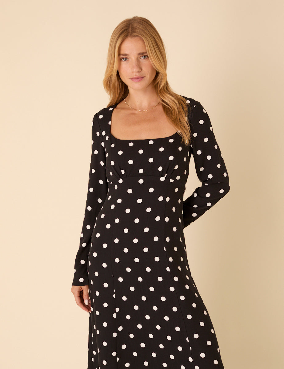Black Polka Dot Delilah Midi Dress