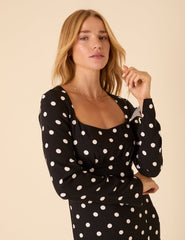 Black Polka Dot Delilah Midi Dress