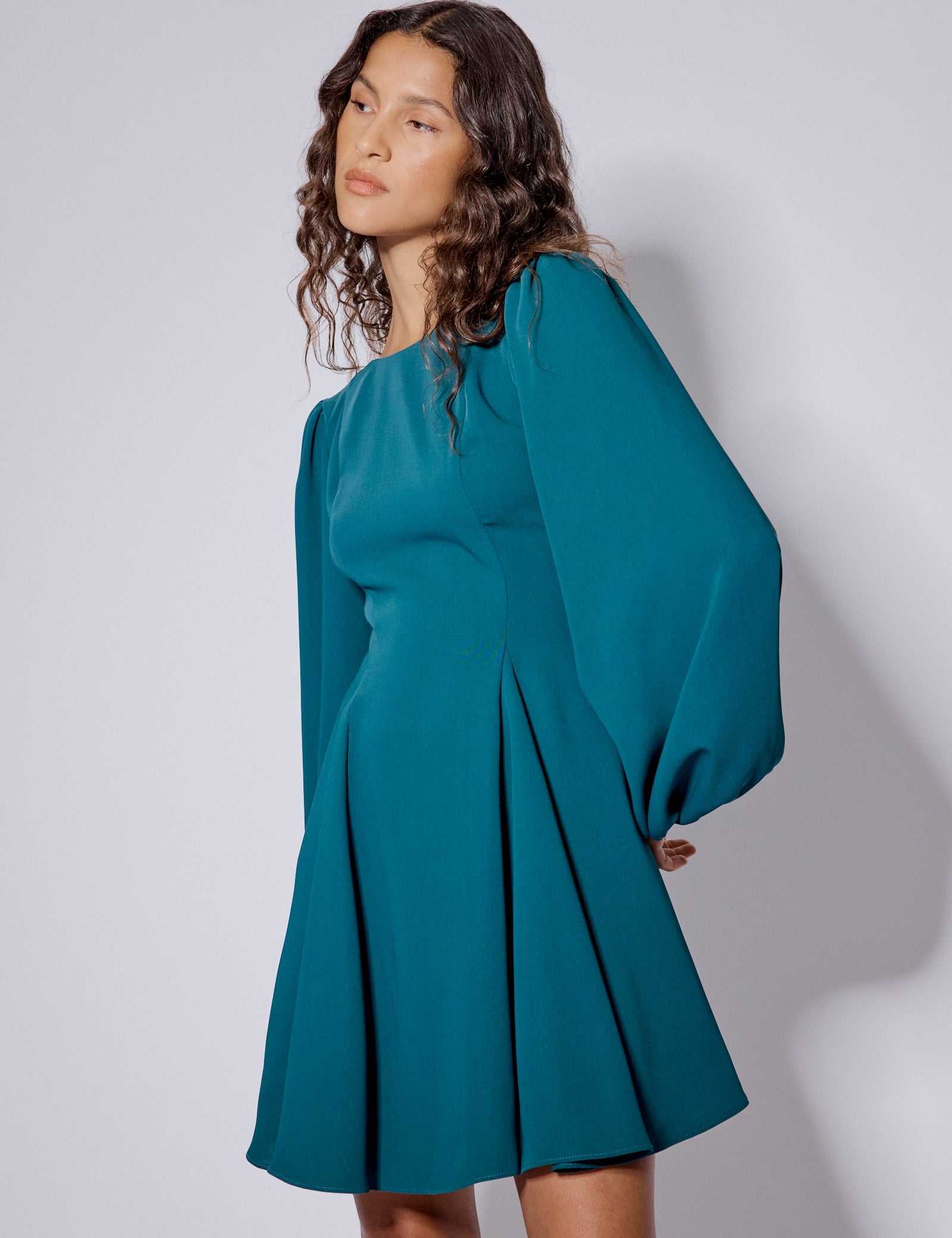 Turquoise Balloon Sleeve Ava Mini Dress
