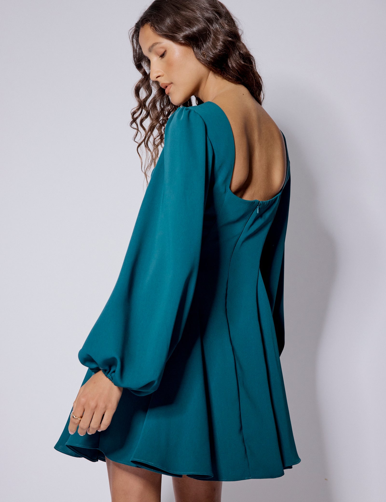 Turquoise Balloon Sleeve Ava Mini Dress
