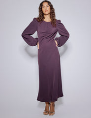 Purple Balloon Sleeve Blair Midi Dress