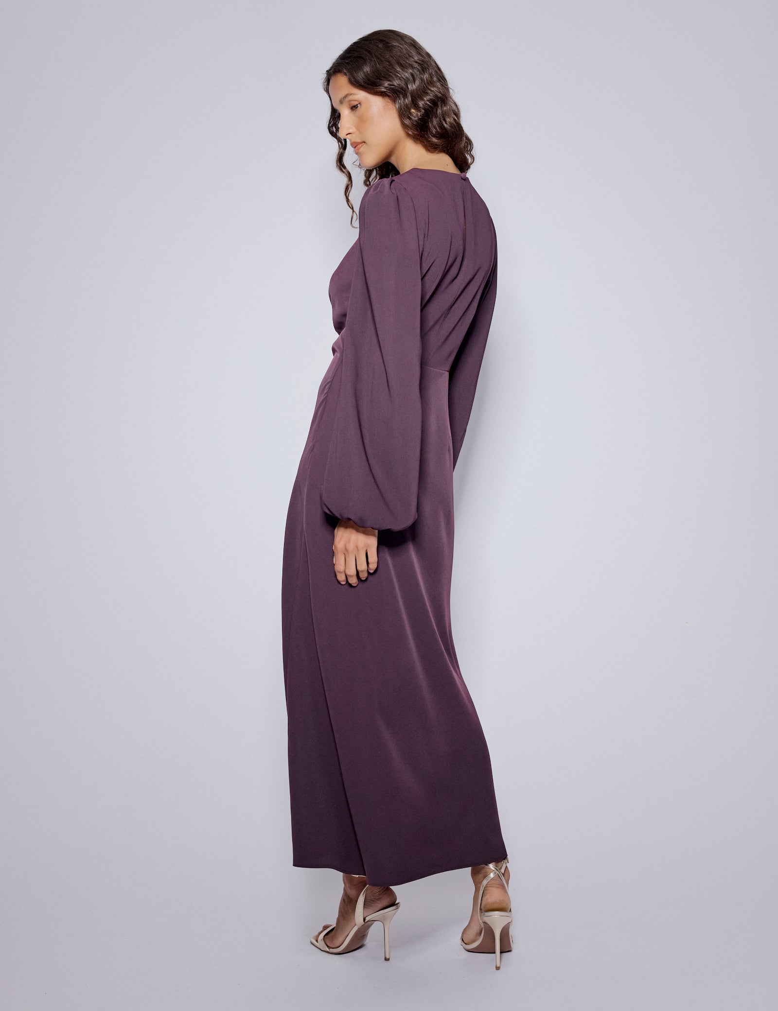 Purple Balloon Sleeve Blair Midi Dress