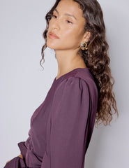 Purple Balloon Sleeve Blair Midi Dress