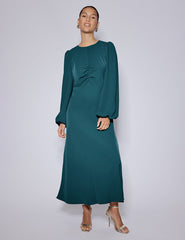 Turquoise Green Balloon Sleeve Blair Midi Dress