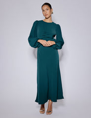 Turquoise Green Balloon Sleeve Blair Midi Dress