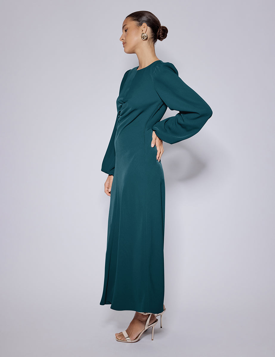 Turquoise Green Balloon Sleeve Blair Midi Dress