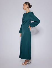 Turquoise Green Balloon Sleeve Blair Midi Dress