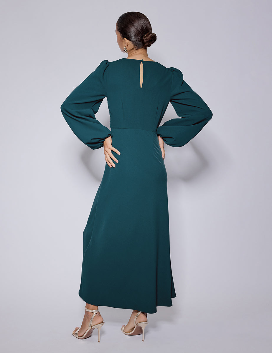 Turquoise Green Balloon Sleeve Blair Midi Dress