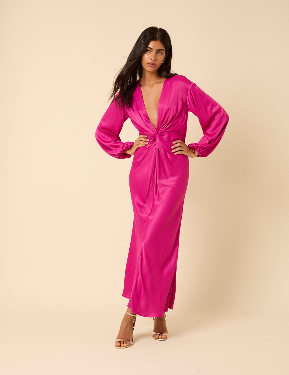 Pink Satin Adina Midaxi Dress