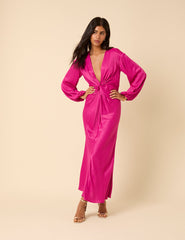 Pink Satin Adina Midaxi Dress