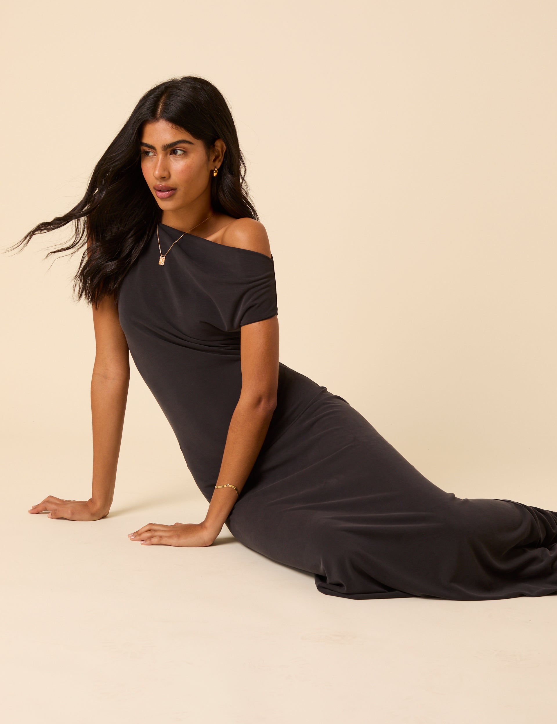 Black Asymmetric Bethany Maxi Dress