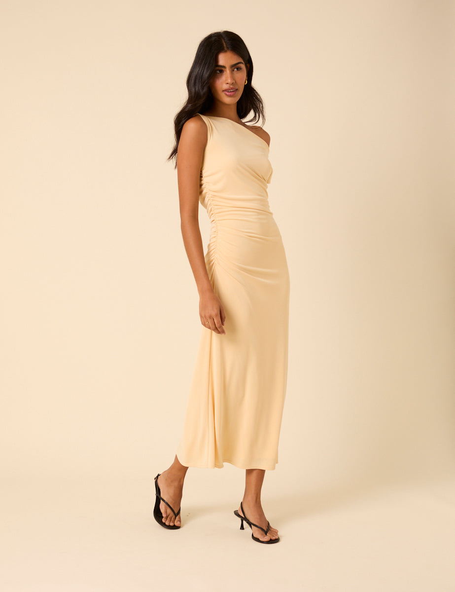 Butter Yellow Asymmetric Bethany Maxi Dress