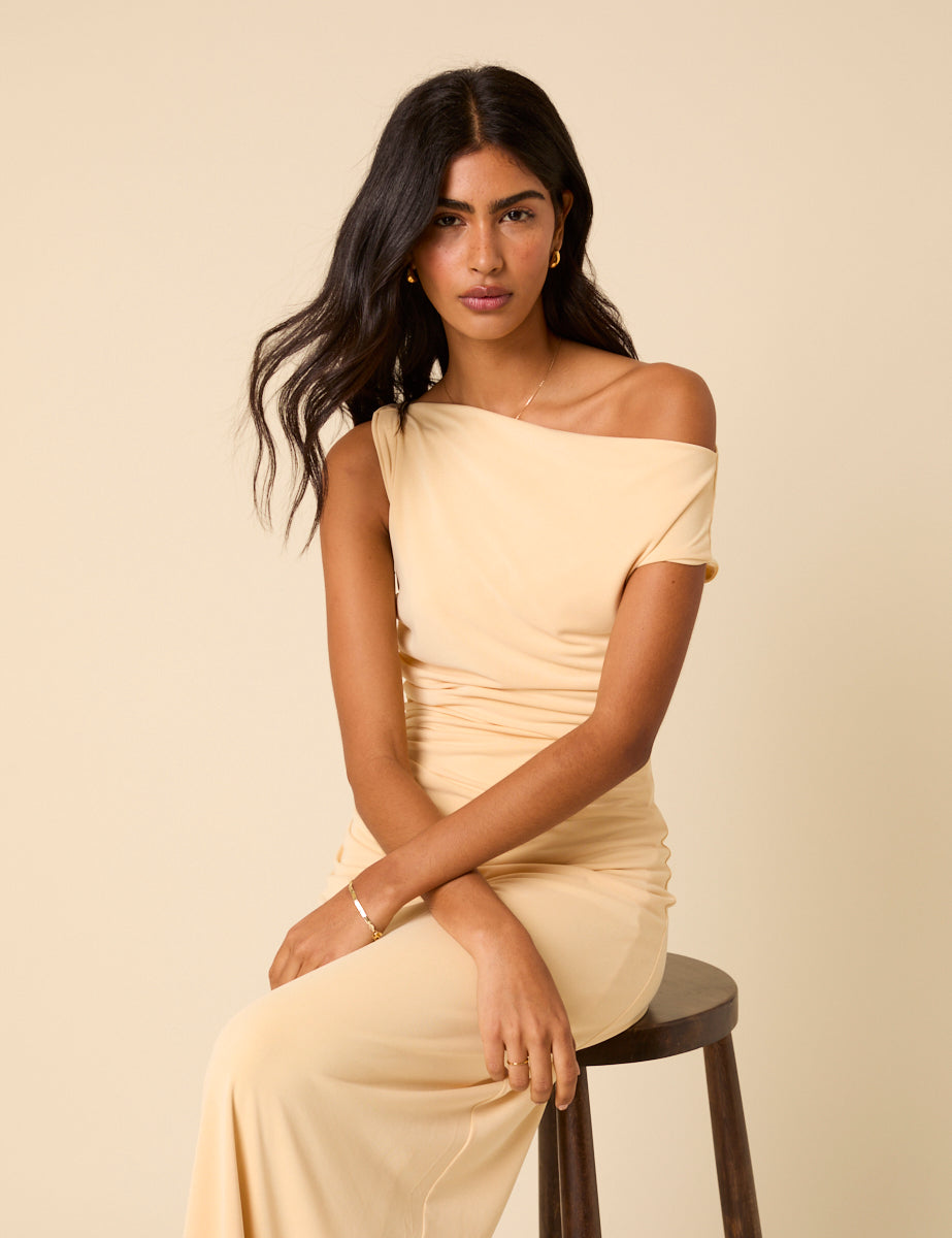 Butter Yellow Asymmetric Bethany Maxi Dress