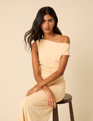 Butter Yellow Asymmetric Bethany Maxi Dress