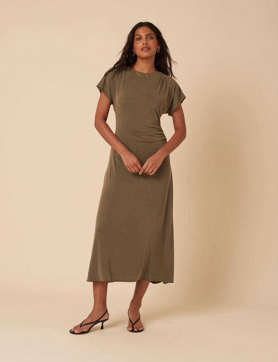 Khaki Green Ember Midi Dress