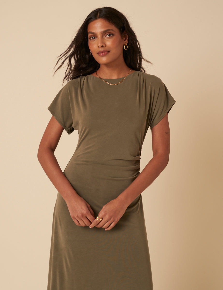Khaki Green Ember Midi Dress