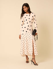 Pale Pink Polka Dot Asymmetrical Alaia Midi Dress