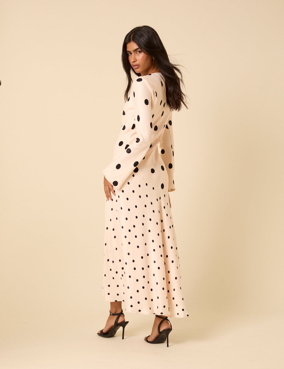 Pale Pink Polka Dot Asymmetrical Alaia Midi Dress