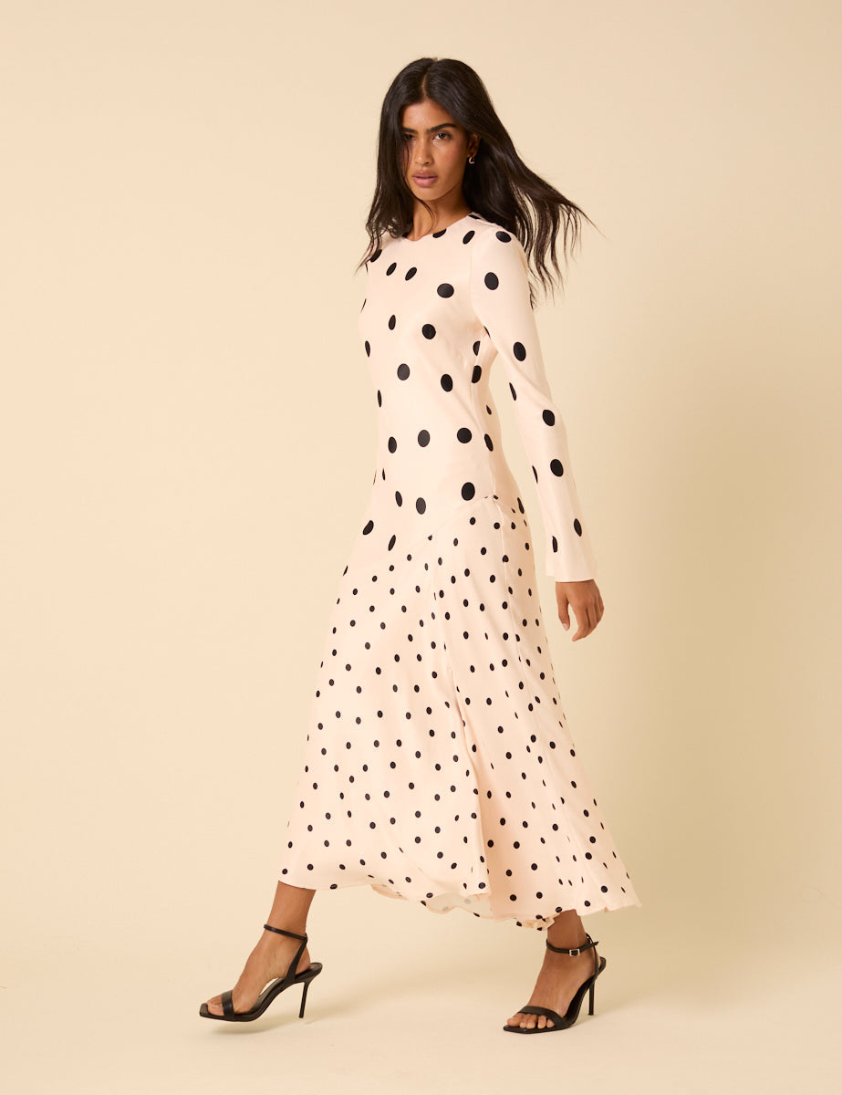 Pale Pink Polka Dot Asymmetrical Alaia Midi Dress
