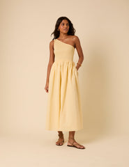 Butter Yellow Asymmetrical Georgia Midaxi Dress
