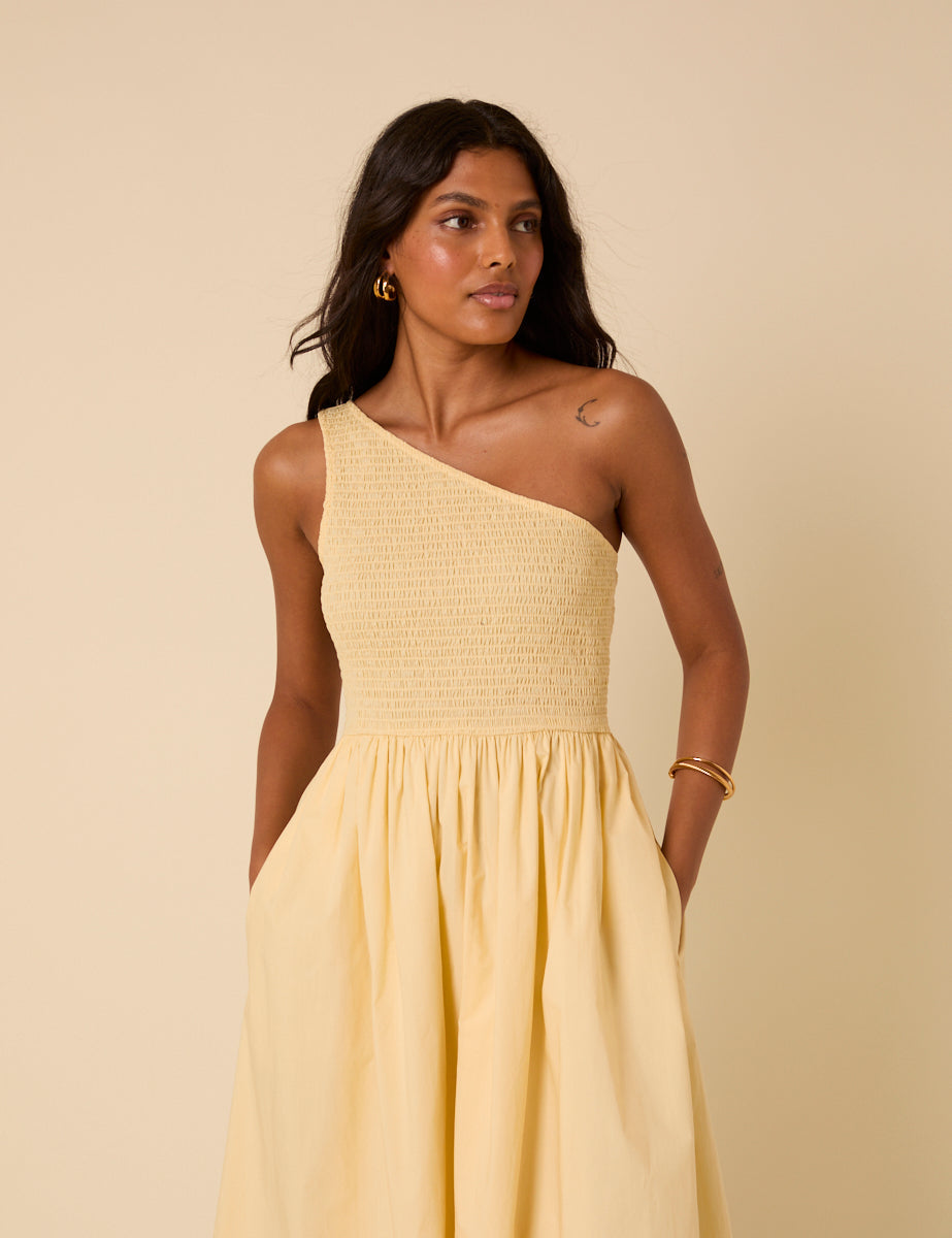 Butter Yellow Asymmetrical Georgia Midaxi Dress