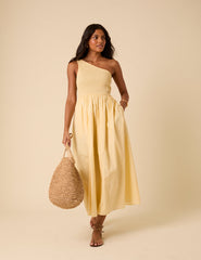 Butter Yellow Asymmetrical Georgia Midaxi Dress