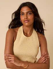 Butter Yellow Shirred Halter Neck Tizzy Midi Dress