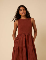 Brown Sleeveless Tiered Charlie Midi Dress