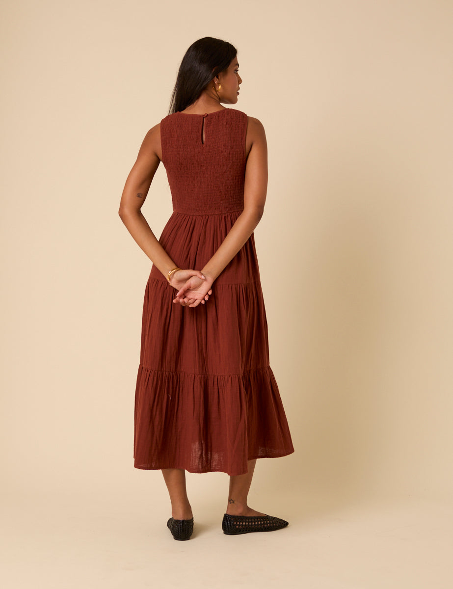 Brown Sleeveless Tiered Charlie Midi Dress