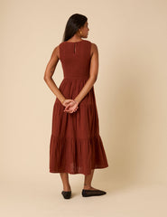 Brown Sleeveless Tiered Charlie Midi Dress