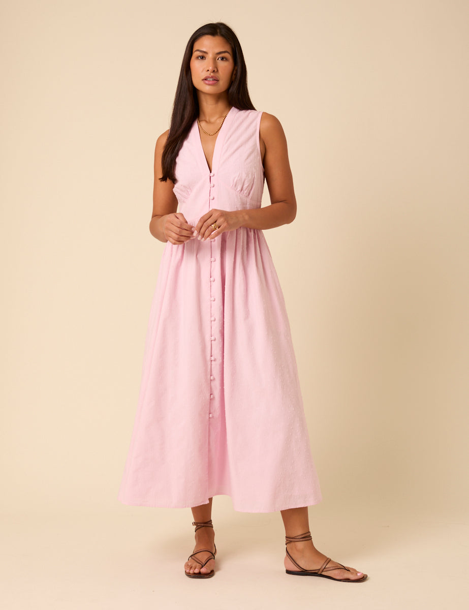 Baby Pink Sleeveless Starlight Midi Dress