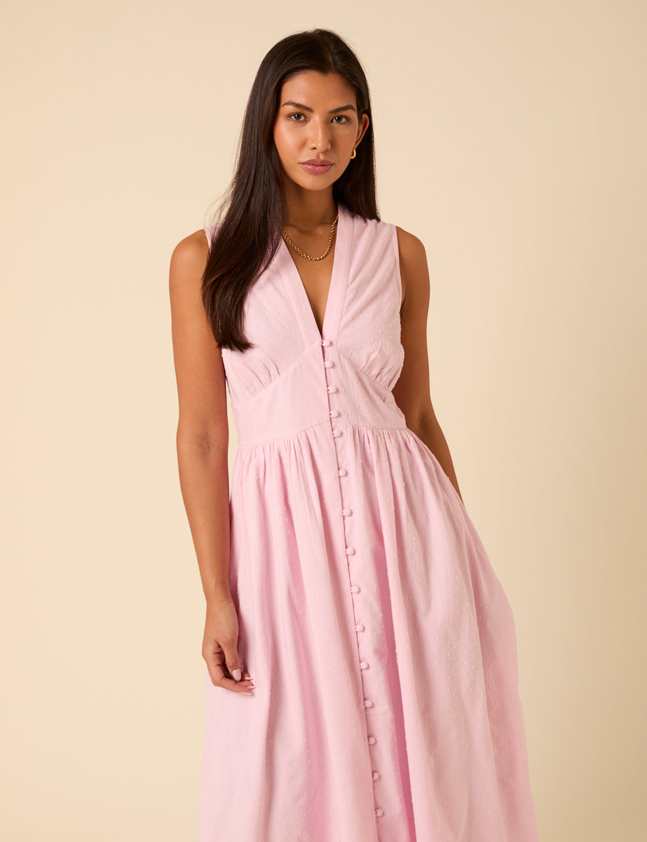 Baby Pink Sleeveless Starlight Midi Dress