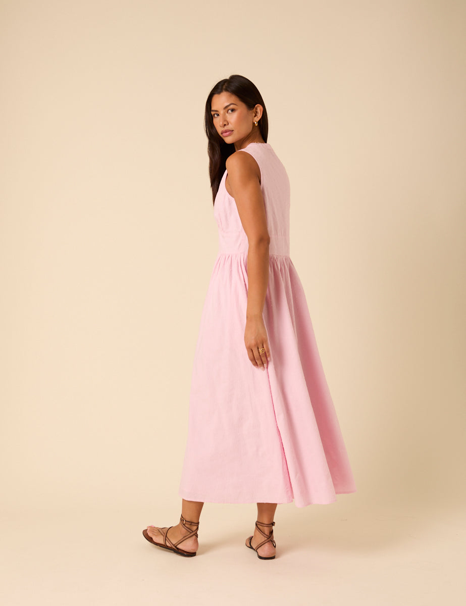 Baby Pink Sleeveless Starlight Midi Dress
