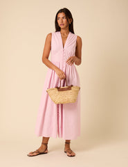 Baby Pink Sleeveless Starlight Midi Dress