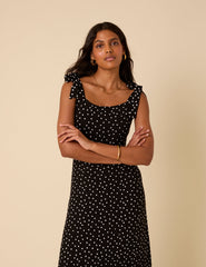 Black Polka Dot Adrian Midi Dress