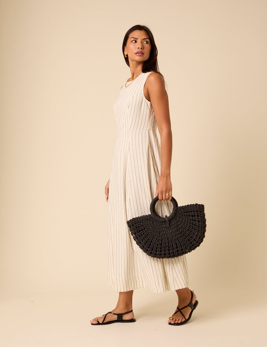 Cream Pinstripe Cedar Midi Dress